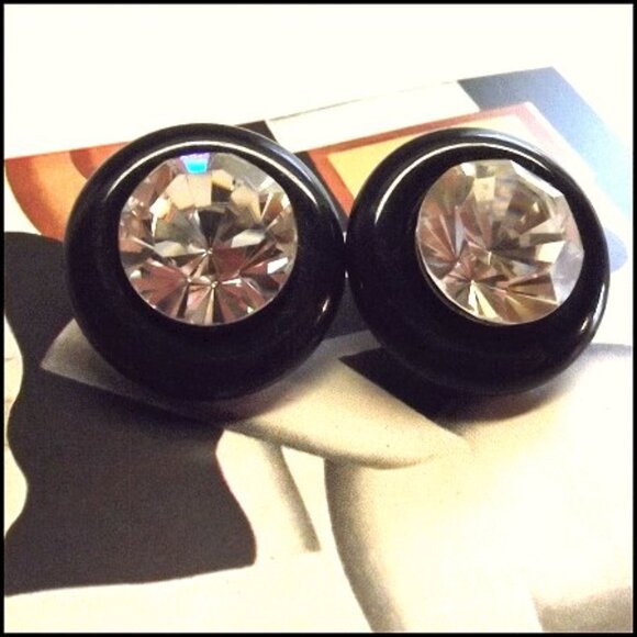 Signed Kenneth J Lane Clear Crystal Button Clip Earrings 14340 - Picture 3 of 5